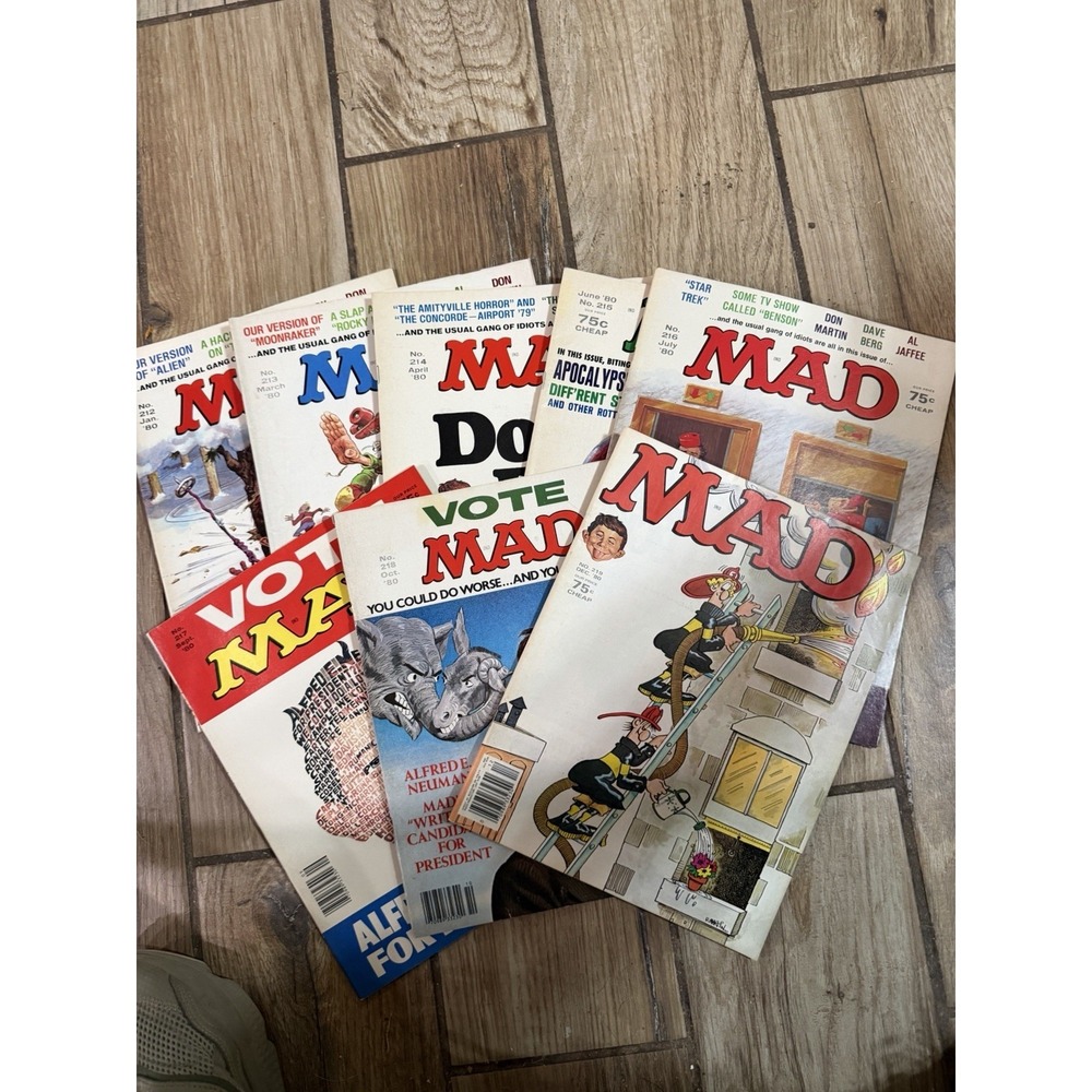 Vintage 1980 MAD Magazine Issues 212-219, Lot of 8 comic books